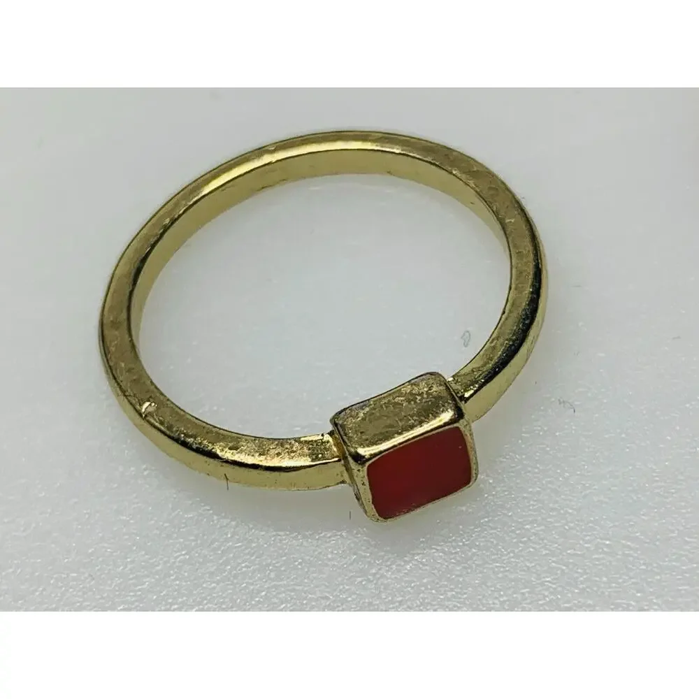 Set of 2 Gold Tone Rings with Orange Painted Design, Size 9